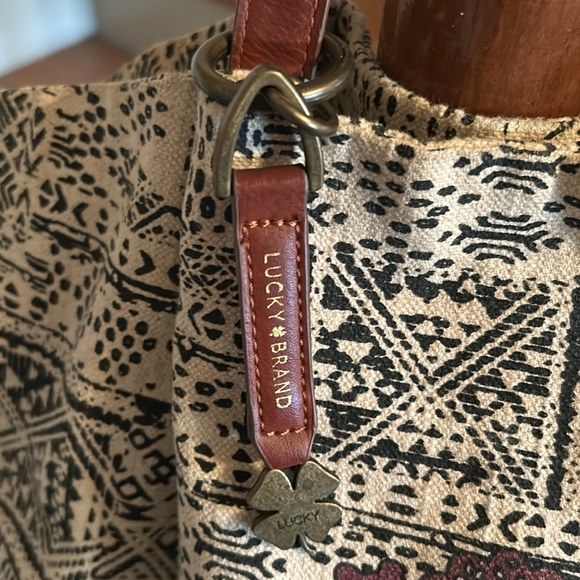 Lucky Brand Vintage Cotton & Linen Blend Tote Bag w Leather straps - Picture 2 of 11